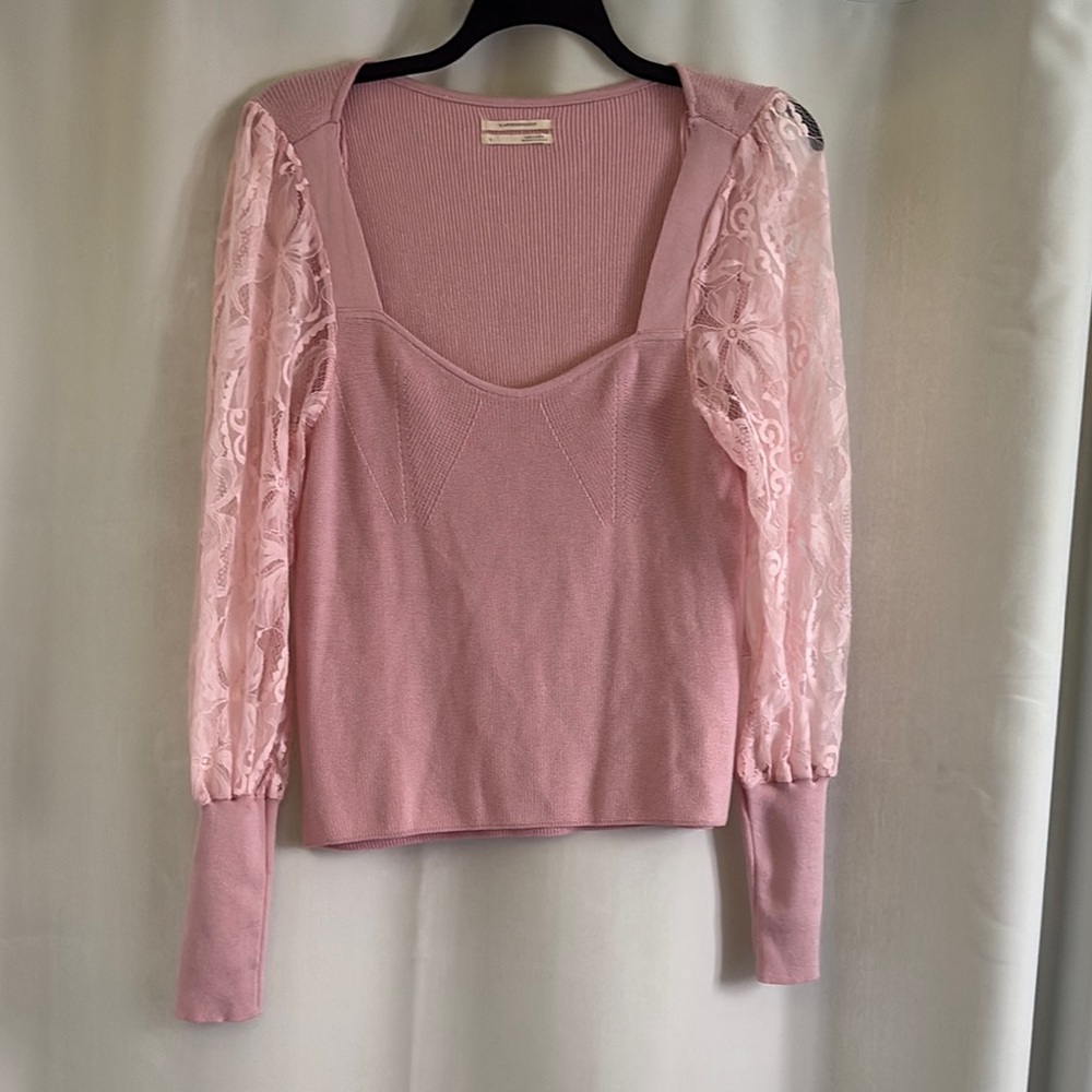 Anthropologie Pink Fitted Ruffled Blouse